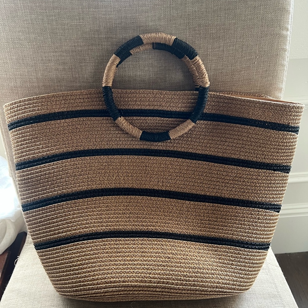 Stylish Tan and Black Woven Tote Bag
